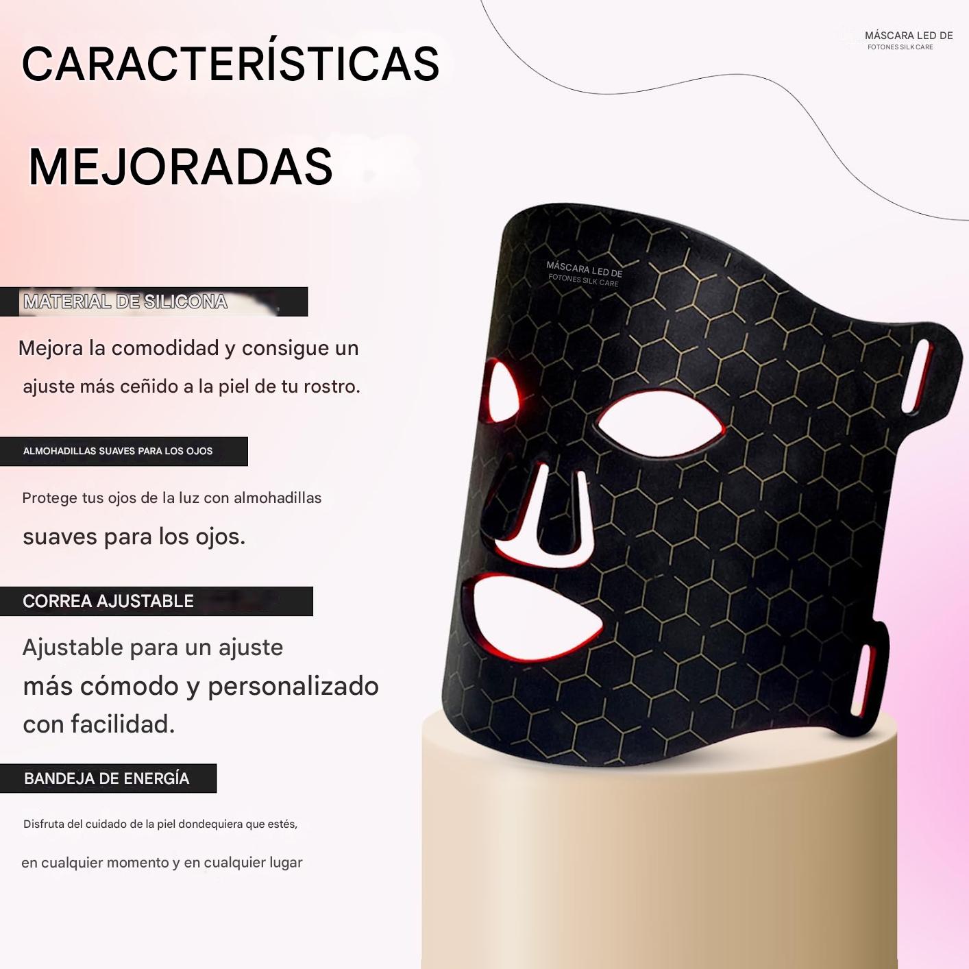Máscara facial LED Terapia de luz roja avanzada para el cuidado facial Silkcare